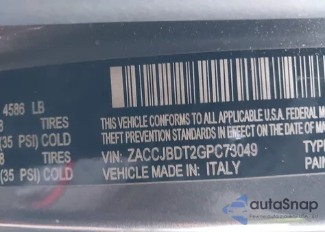2016 Jeep Renegade Limited from USA, damaged, VIN ZACCJBDT2GPC73049